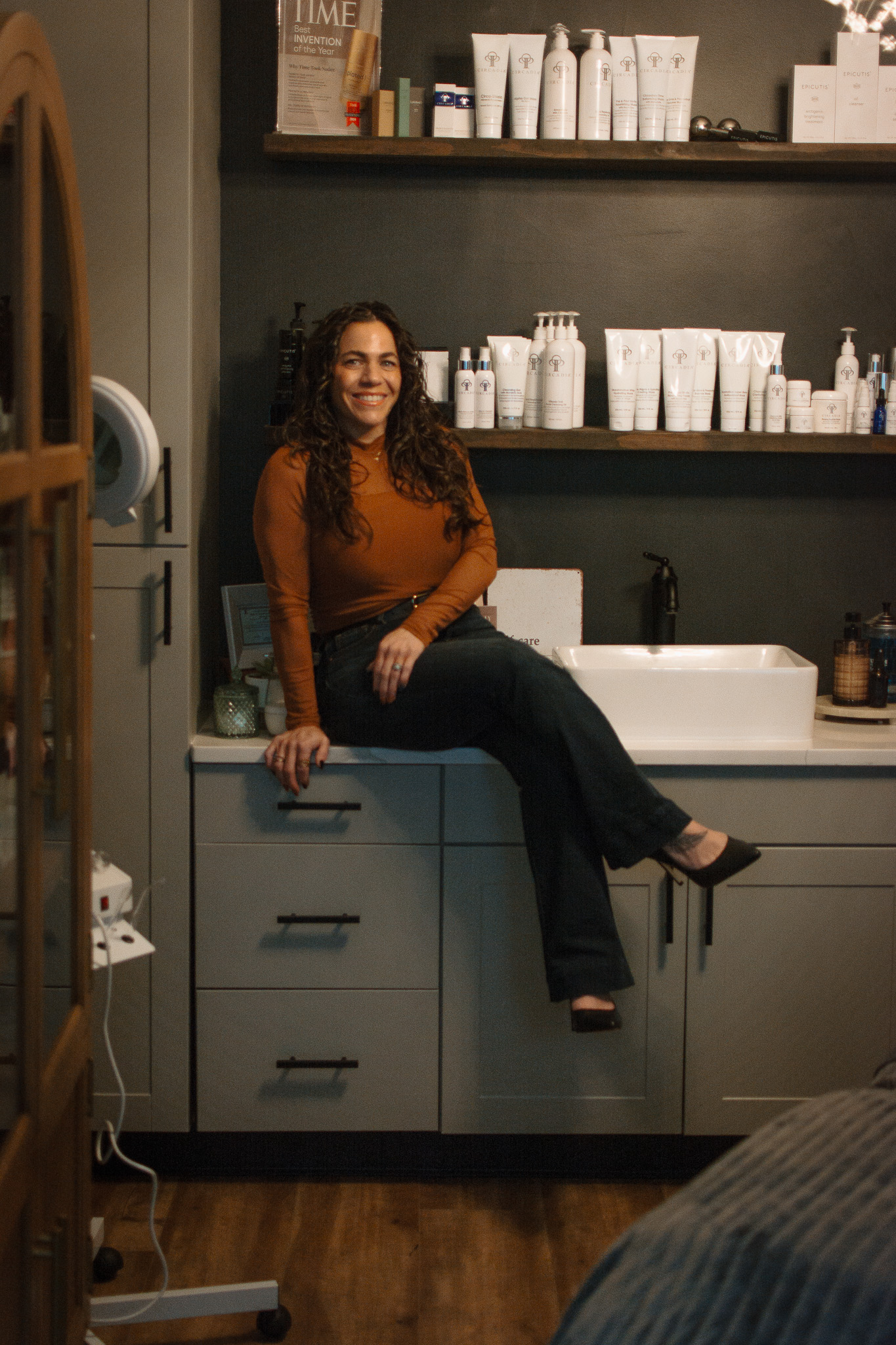 Esthetics by Jessica B sitting on counter in facial space